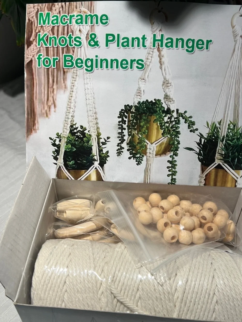 Macrame Knots & Plant Hanger Kit - Natural Cotton Rope & Wood Beads - Picture 9 of 16